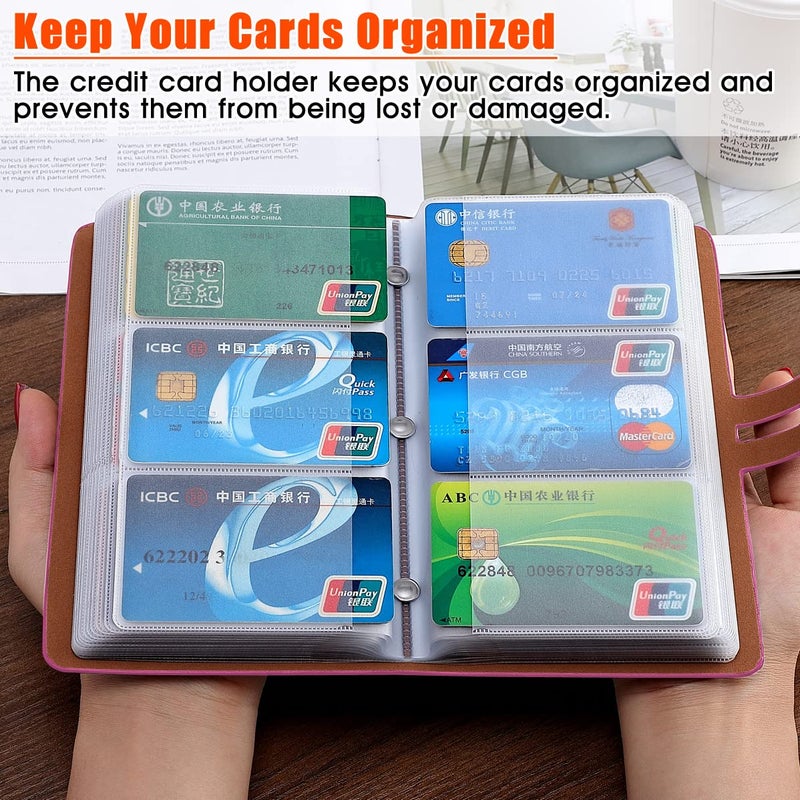 Romozi RFID Credit Card Holder  Leather Business Card Organizer with 96 Card Slots  Credit Card Case for Managing Your Different Cards and Important Documents to Prevent Loss or Damage (Rose Red) - Image 3